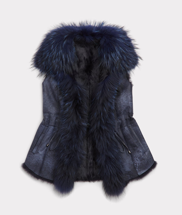 Fox Fur Vest - Navy - Lucchese