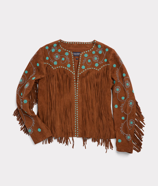 Ellie Beaded Fringe Jacket :: Brown