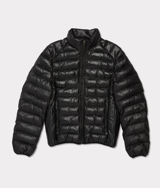 Men's Leather Puffer Jacket :: Black