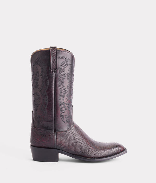 LUCCHESE Kip Lizard Boots Men Black Cherry Leather Pull On Western Cowboy LUCCHESE Kip Lizard Boots Mens Sz 7B Black Cherry Leather  main image 3