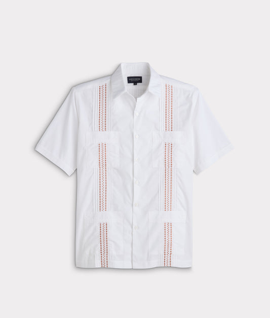 Guayabera Shirt :: White And Orange Gingham