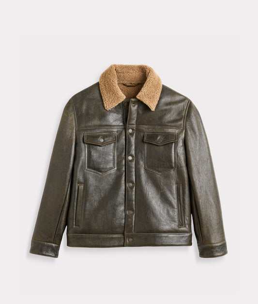 Shearling Trucker Jacket :: Olive