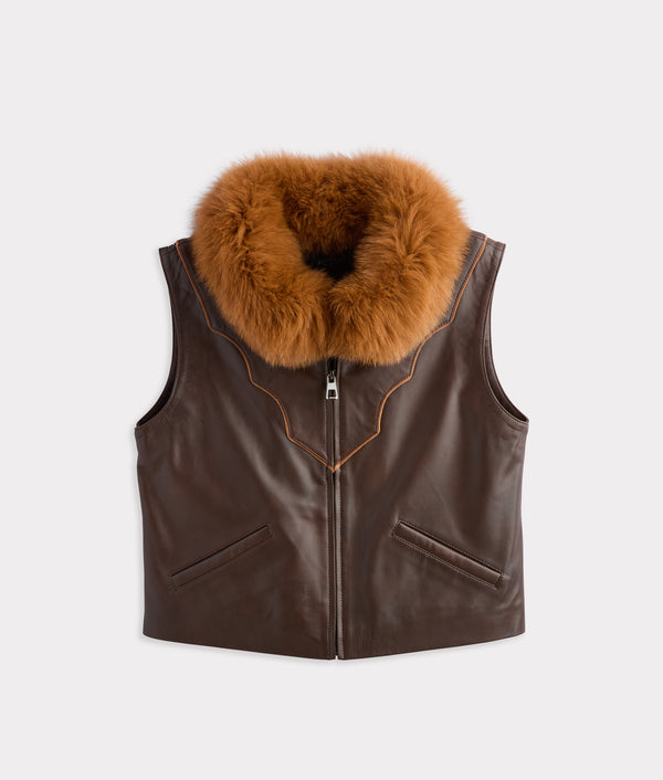 other - ARTICO ベスト ジレ レザー ムートン ファー ブラック ブラウン 44 Duchess Of The Range Fur Vest - Lucchese