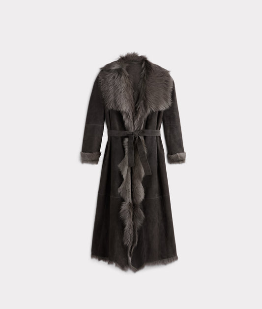 Tatum Kidskin Goat Coat With Belt :: Grey