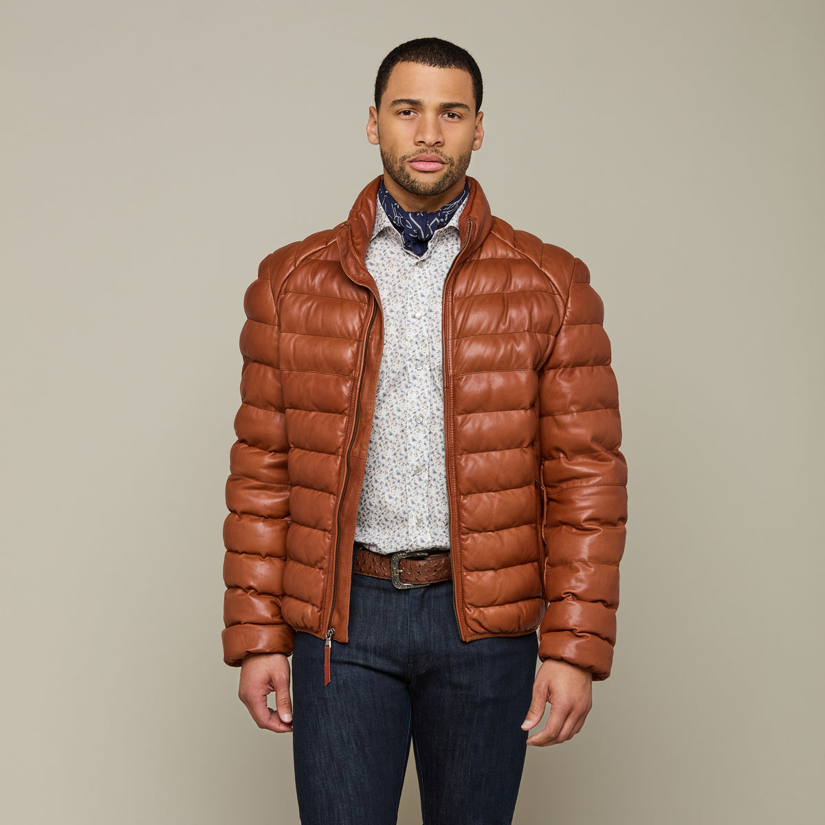 
    Men&#39;s Leather Puffer Jacket :: Cognac