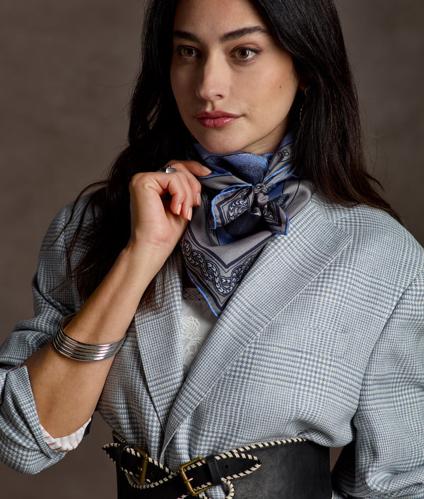 小物 ANCELLM 26ss HAND-DRAWN SILK SCA HAND-DRAWN SILK SCARF(NAVY