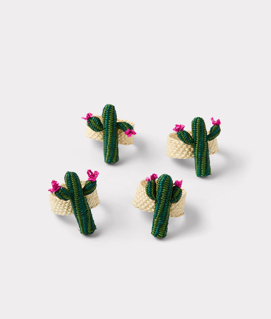 Tucson Saguaro Cactus Flower Napkin Rings - Set of Four :: Green