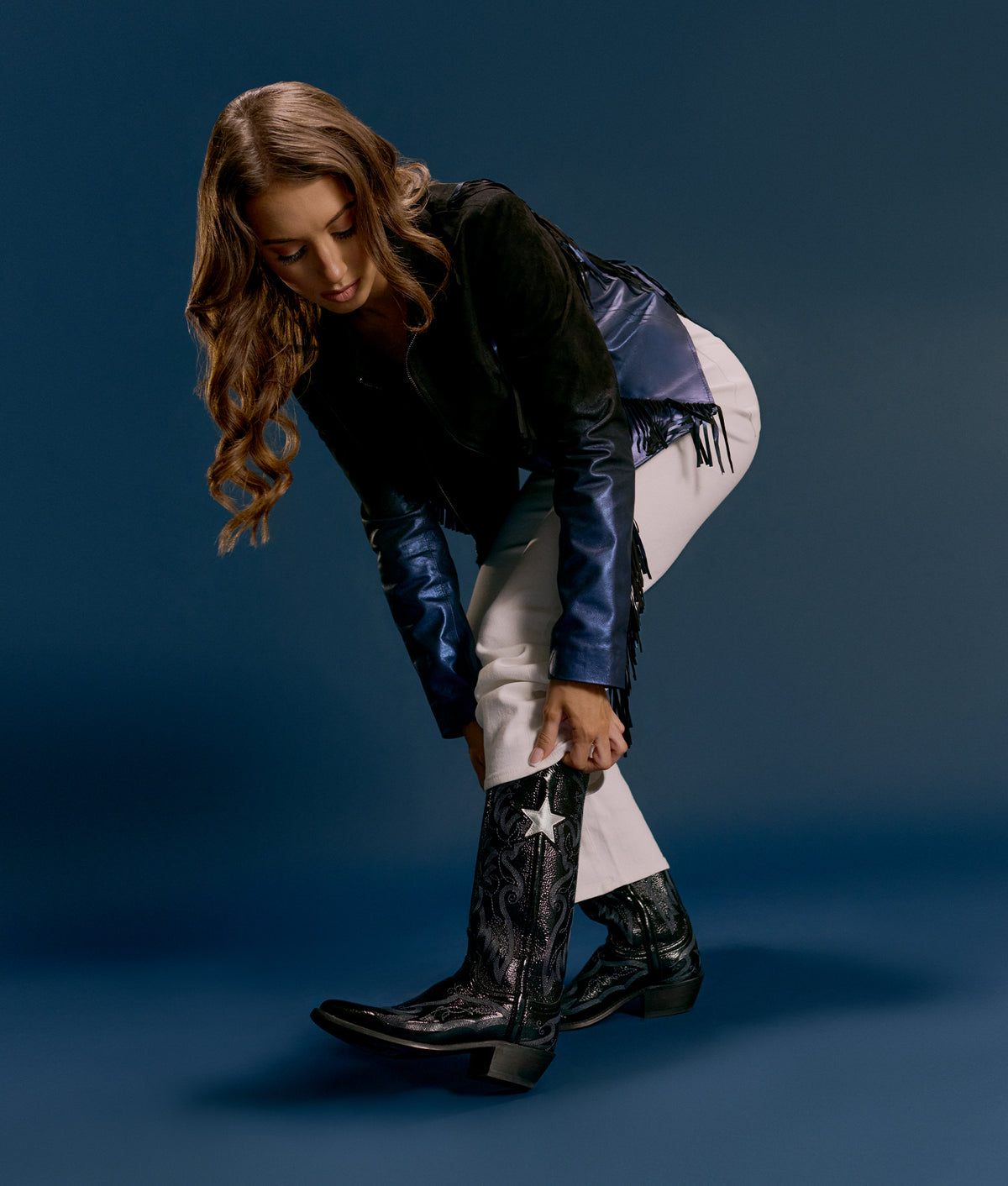 Nightfall Fringe Jacket :: Black/Blue 9