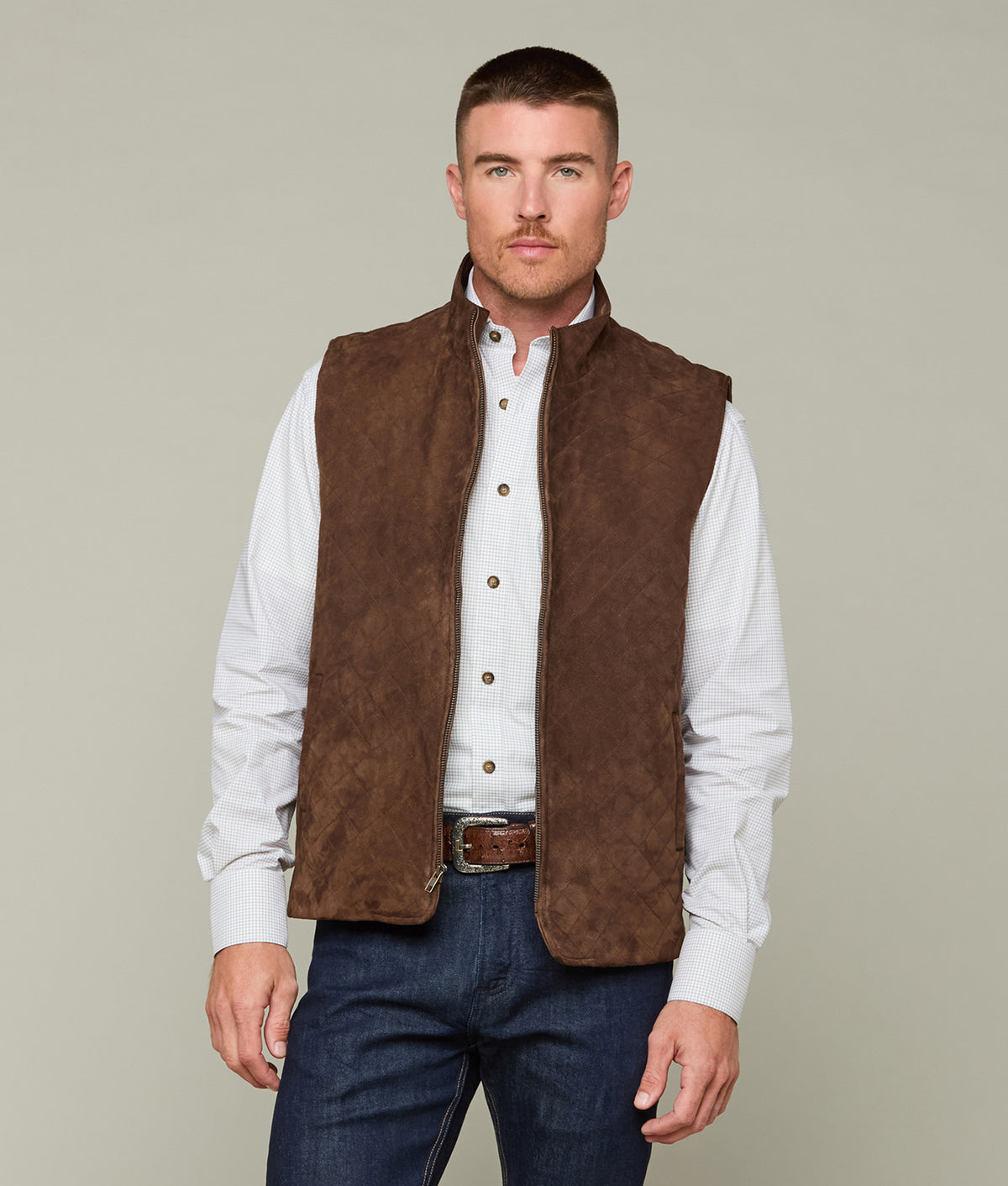 Quilted Suede Vest :: Brown 1