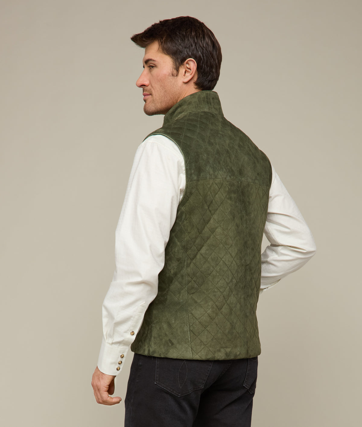 Quilted Suede Vest :: Loden 4