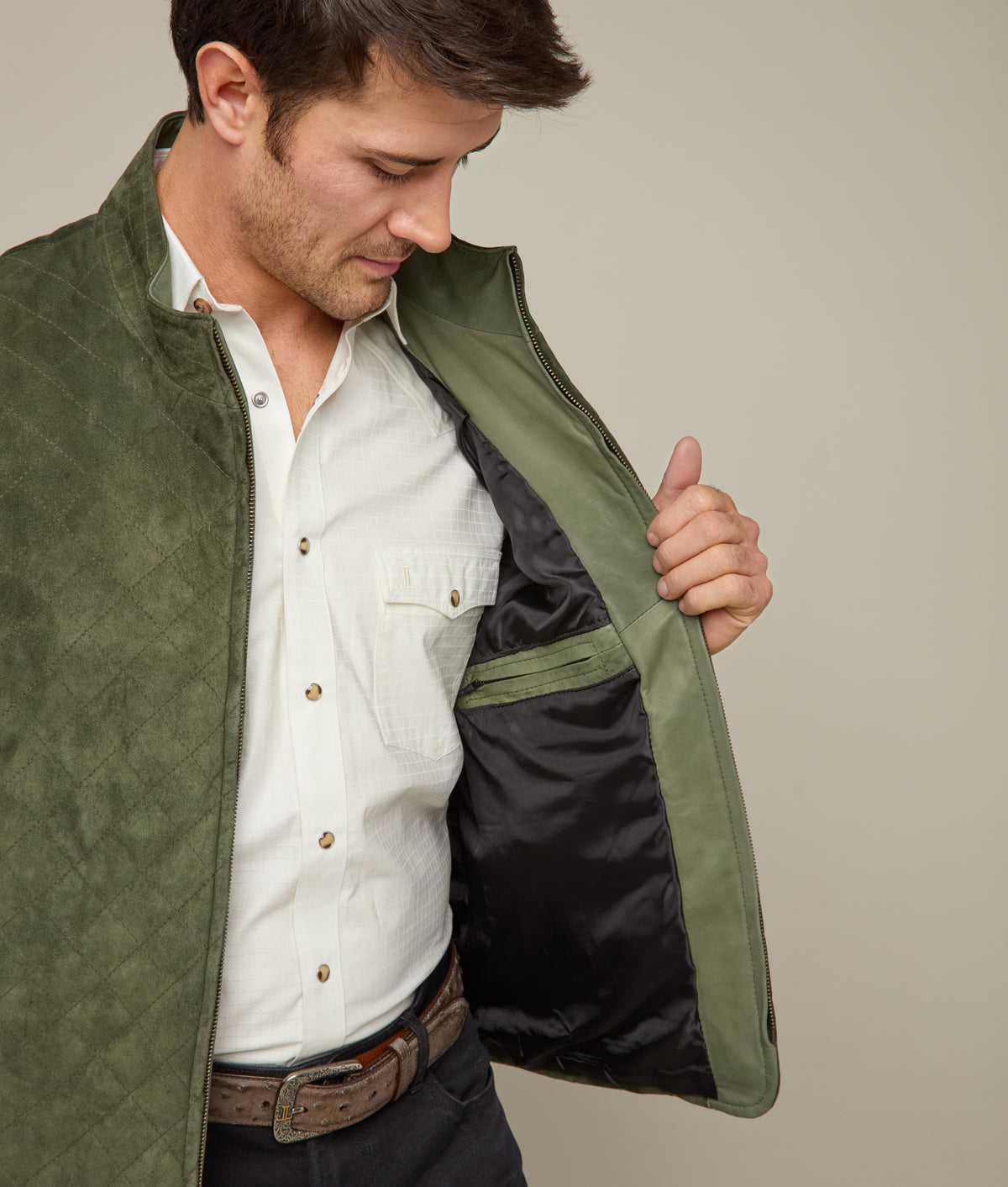 Quilted Suede Vest :: Loden 3