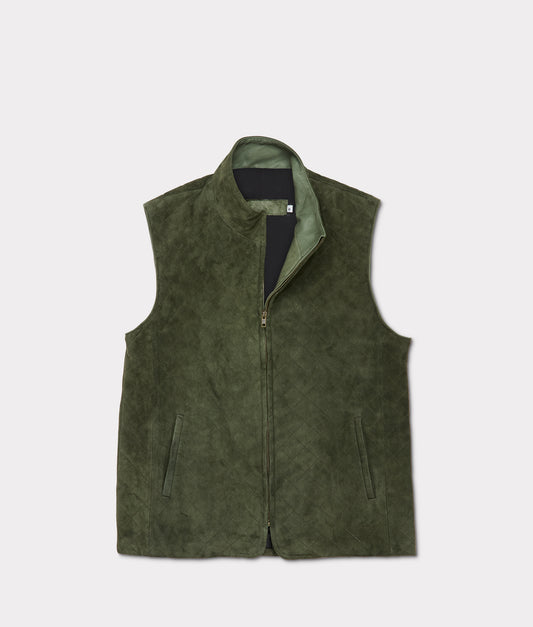 Quilted Suede Vest :: Loden