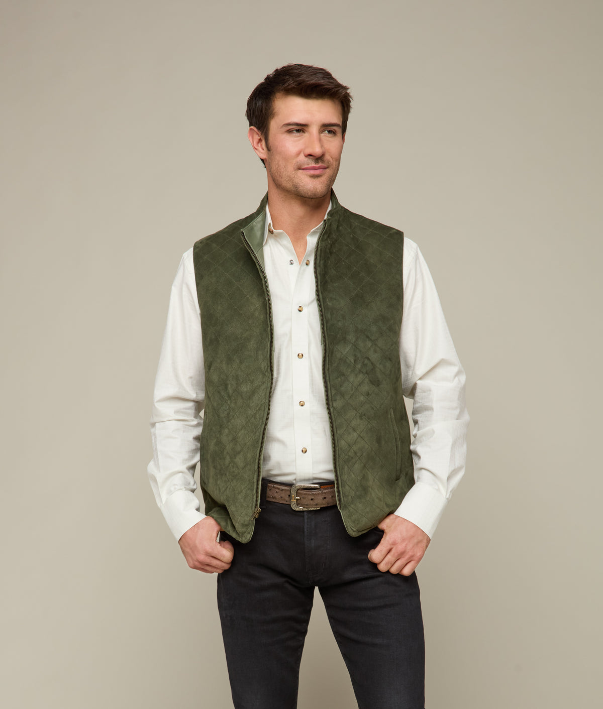 Quilted Suede Vest :: Loden 2