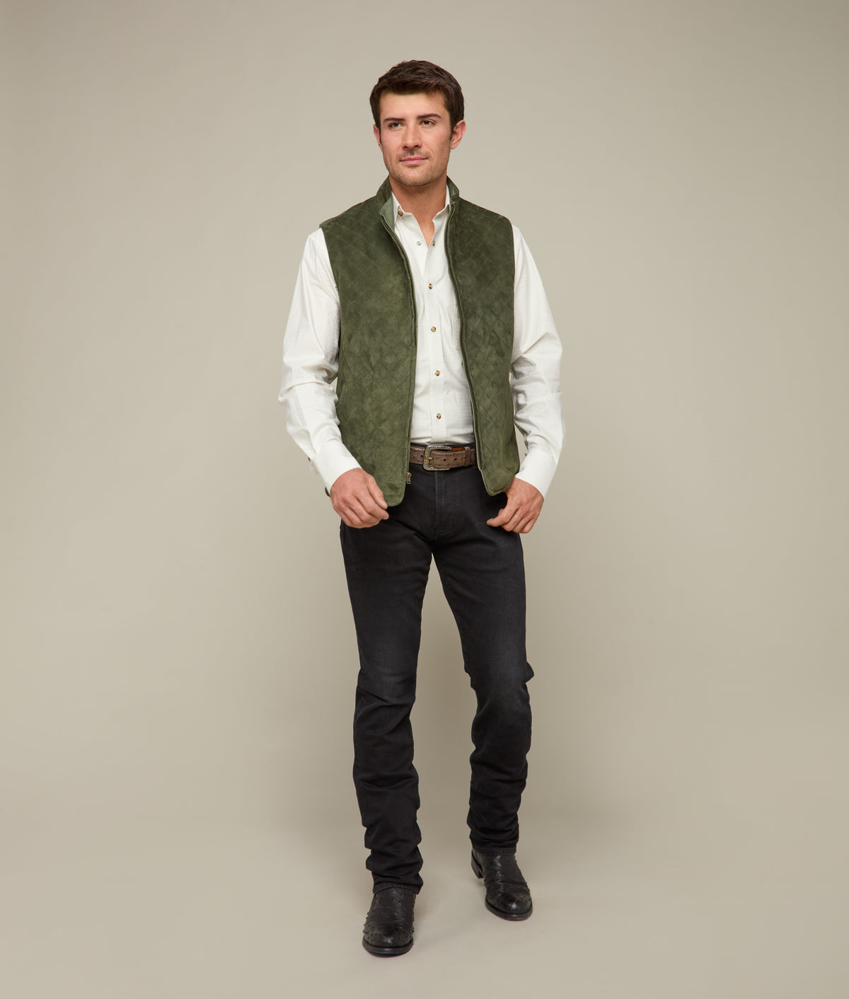 Quilted Suede Vest :: Loden 2