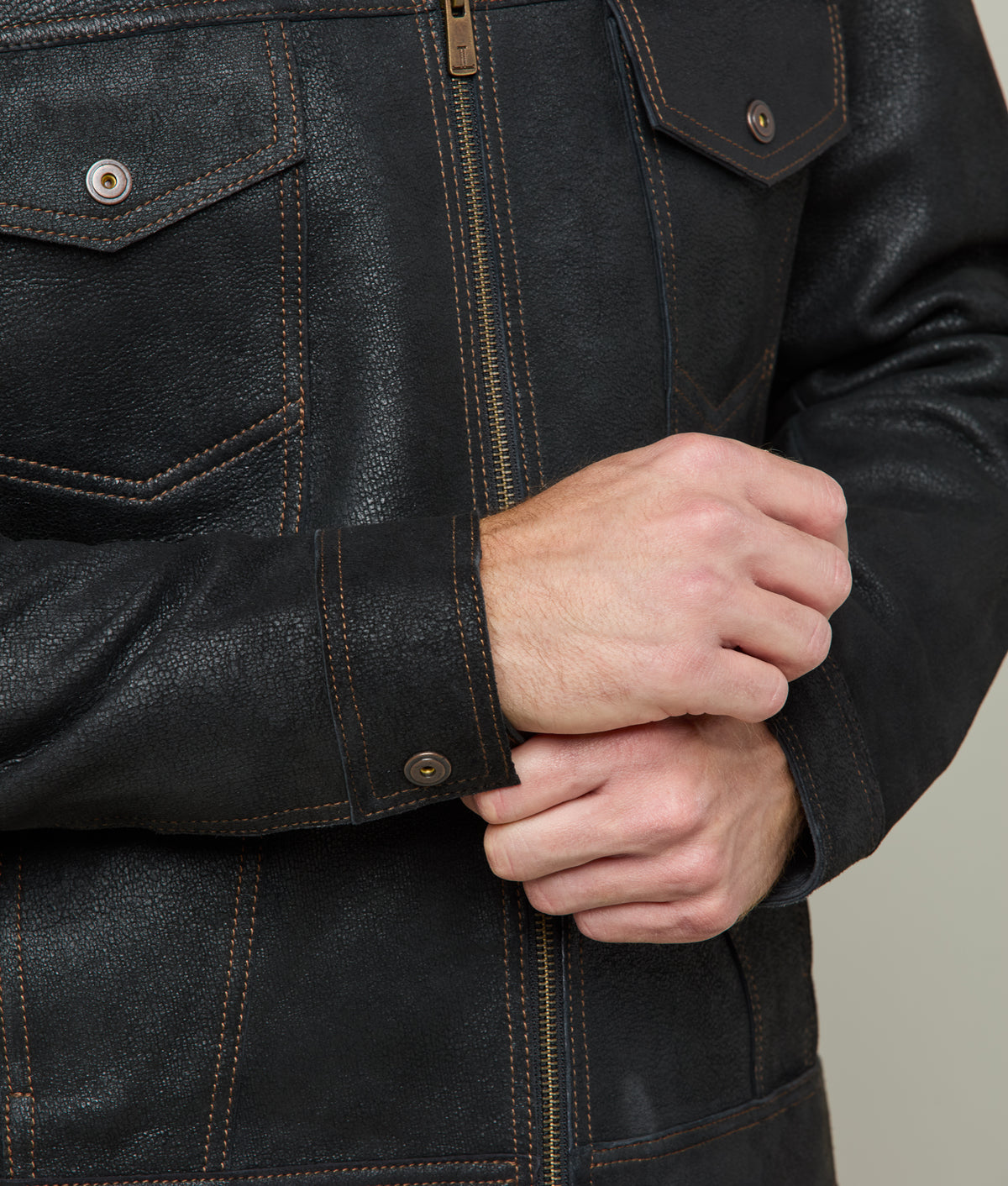 Leather Trucker Jacket :: Black 11
