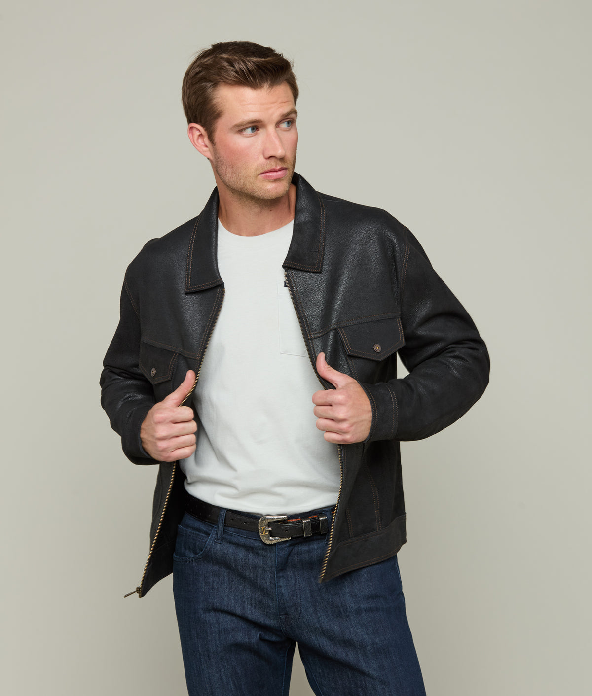Leather Trucker Jacket :: Black 3