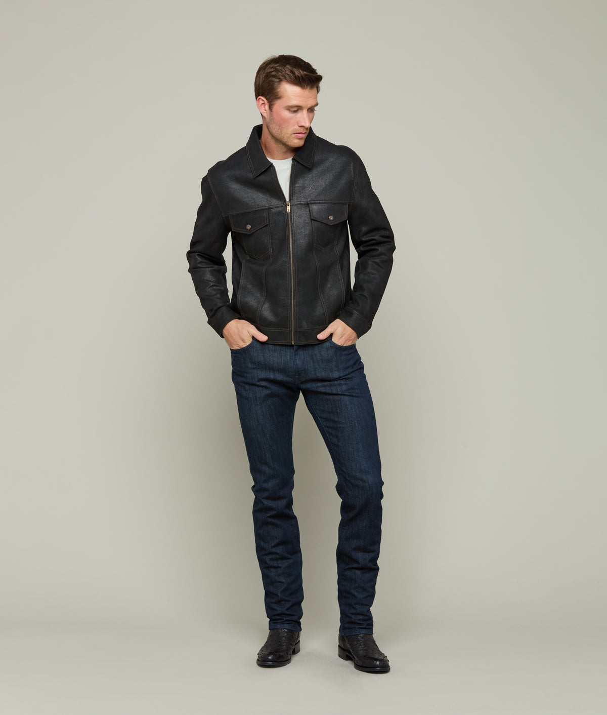 Leather Trucker Jacket :: Black 7