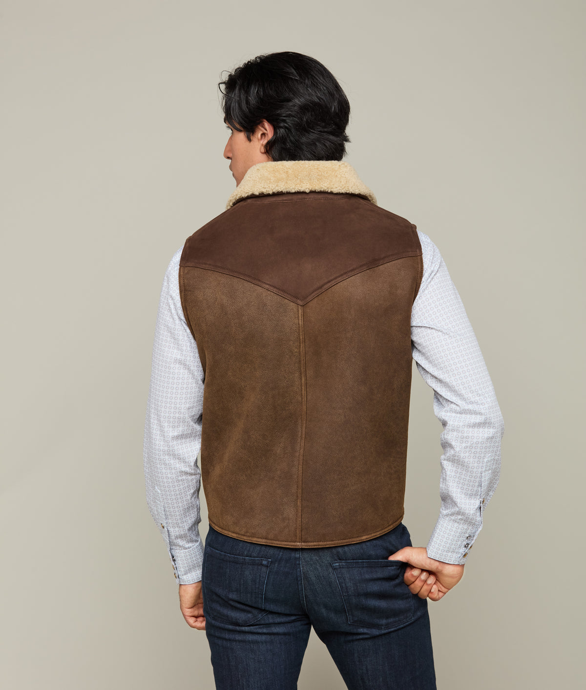 Dustin Yoked Shearling Vest :: Brown 4