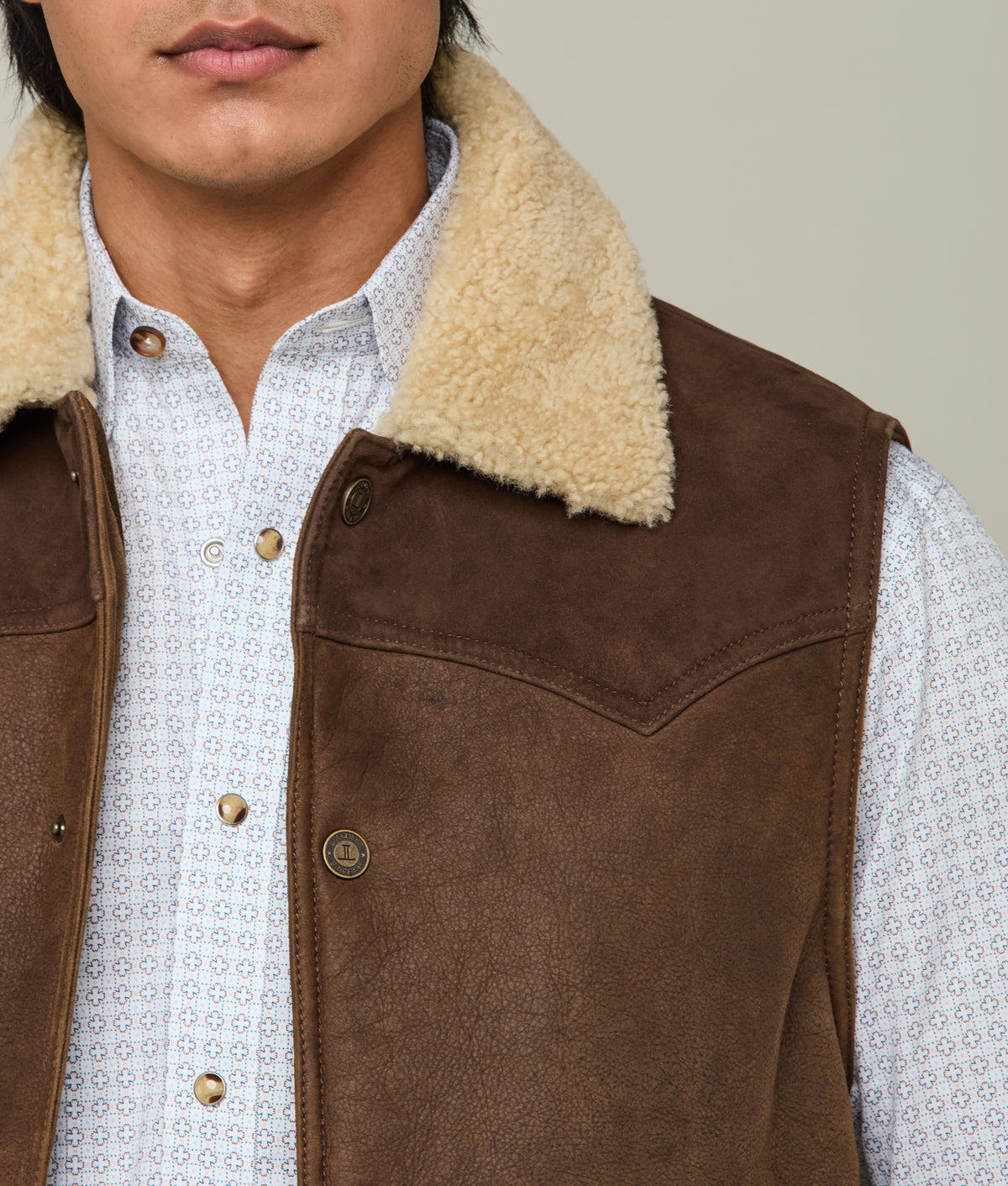 Dustin Yoked Shearling Vest :: Brown 3