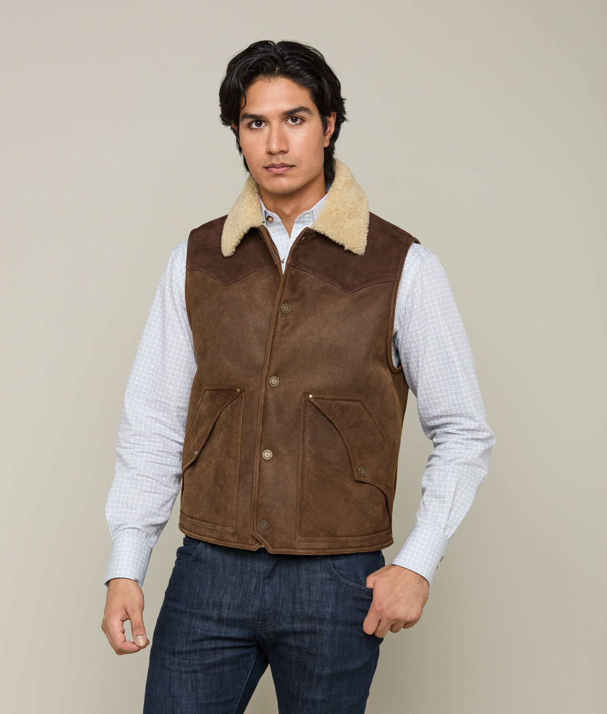 Dustin Yoked Shearling Vest :: Brown 8