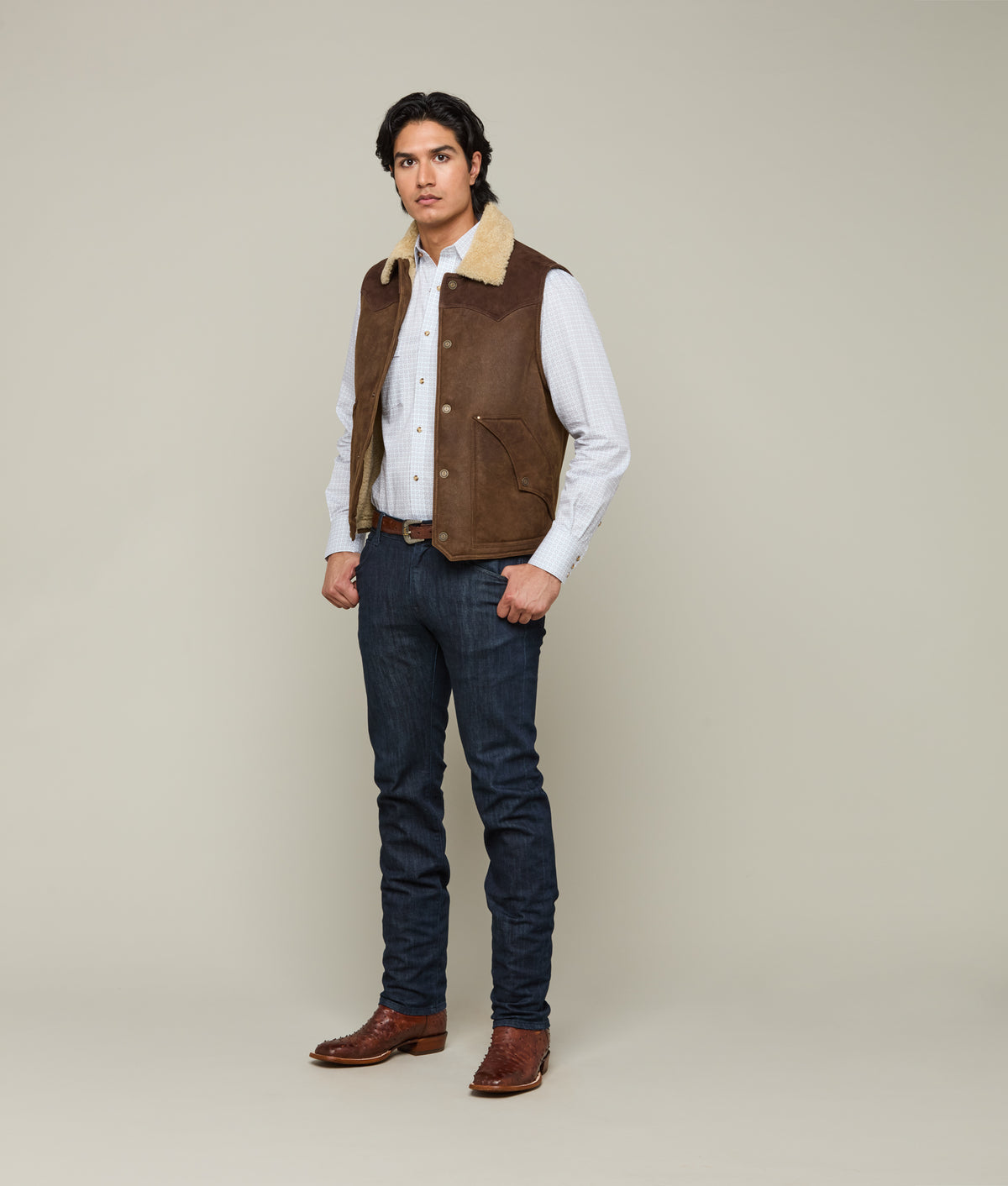 Dustin Yoked Shearling Vest :: Brown 9
