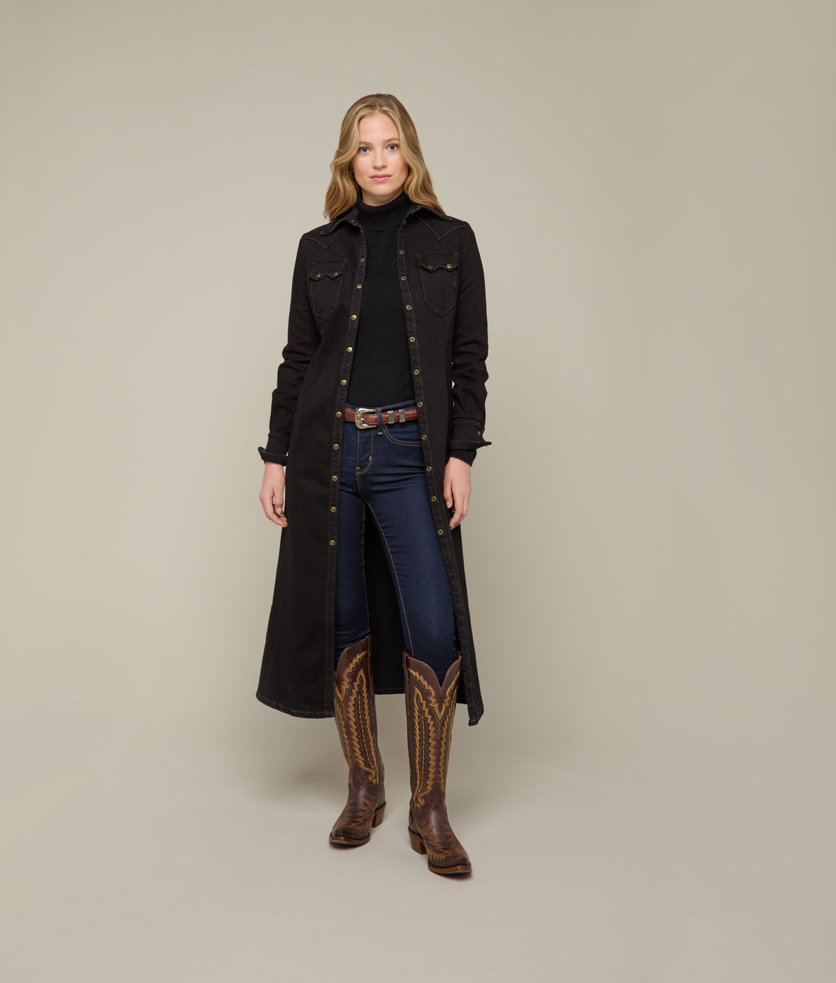 Long Denim Duster :: Black Denim 6