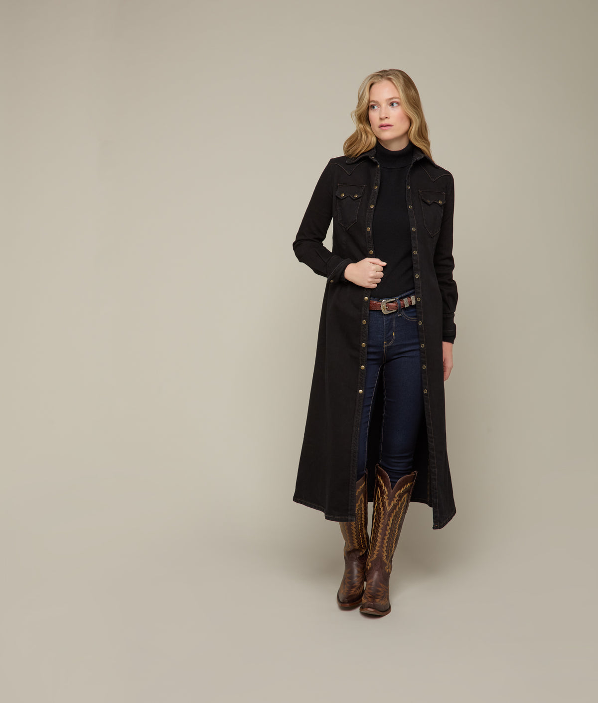 Long Denim Duster :: Black Denim 7
