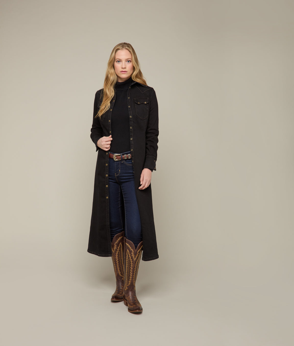 Long Denim Duster :: Black Denim 5