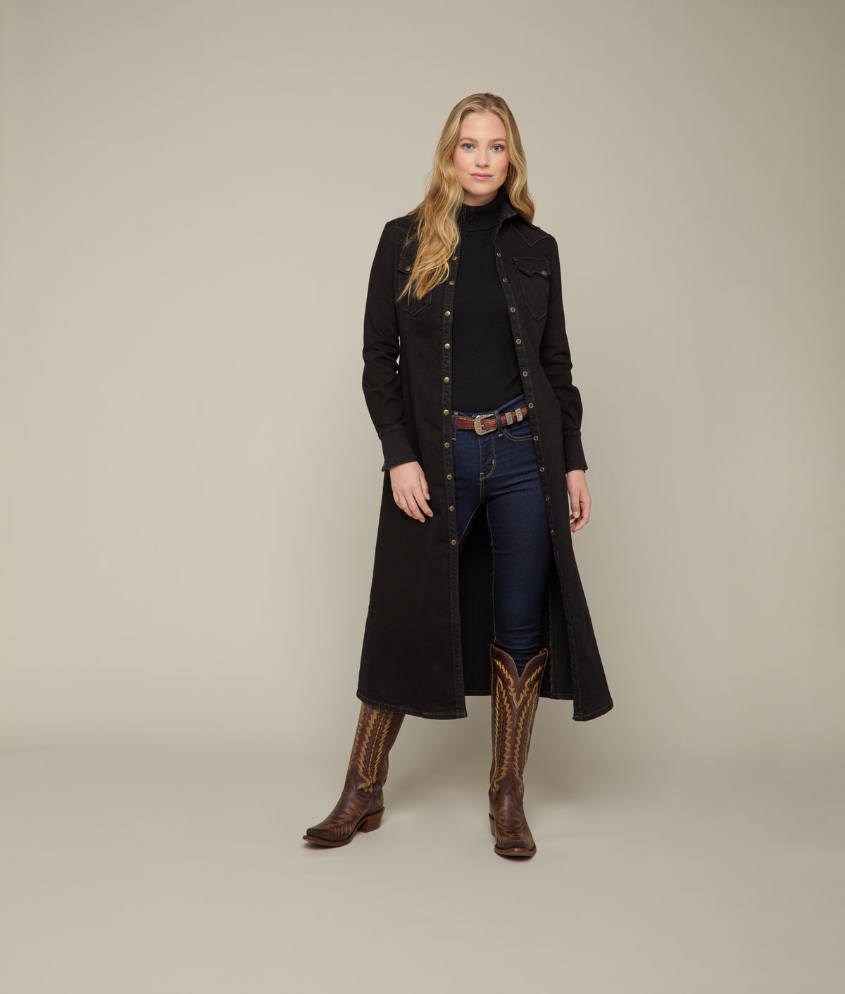 Long Denim Duster :: Black Denim 9