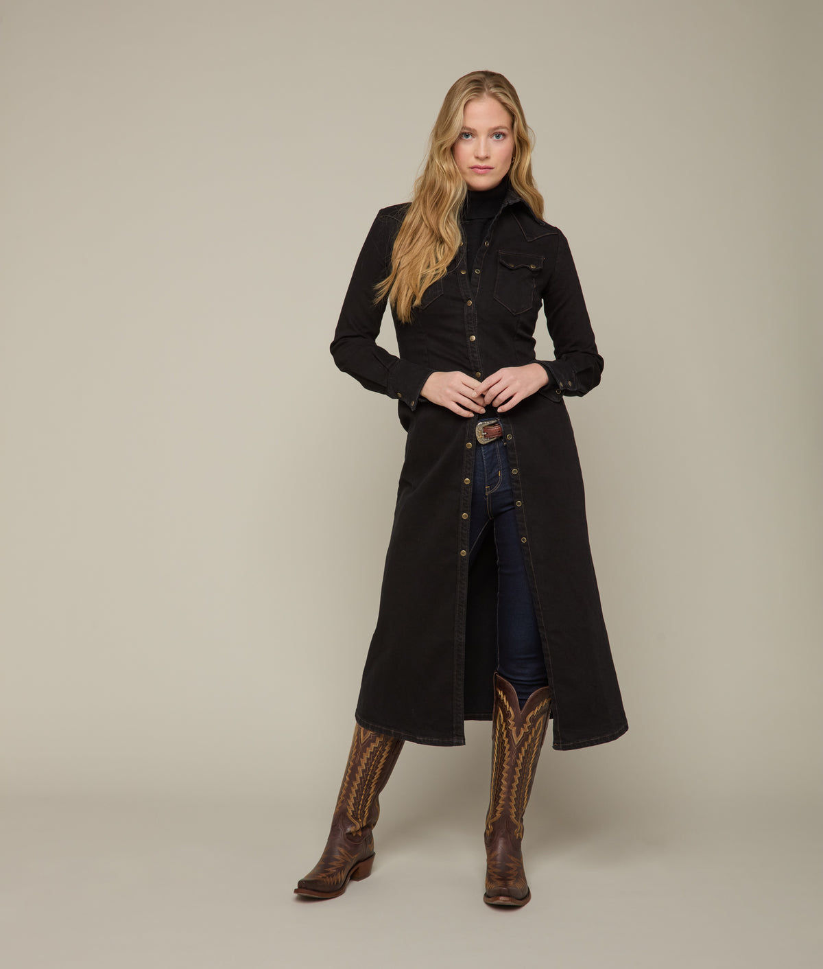 Long Denim Duster :: Black Denim 11