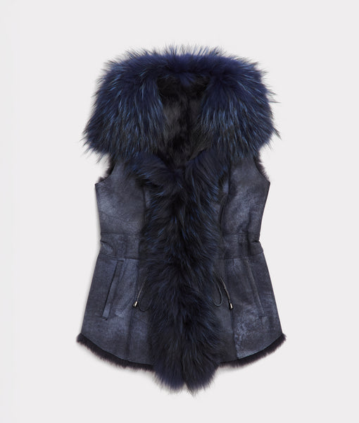 Fox Fur Vest - Navy - Lucchese