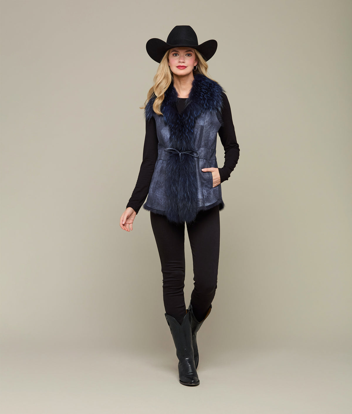 Serphina Fur Vest :: Navy 4