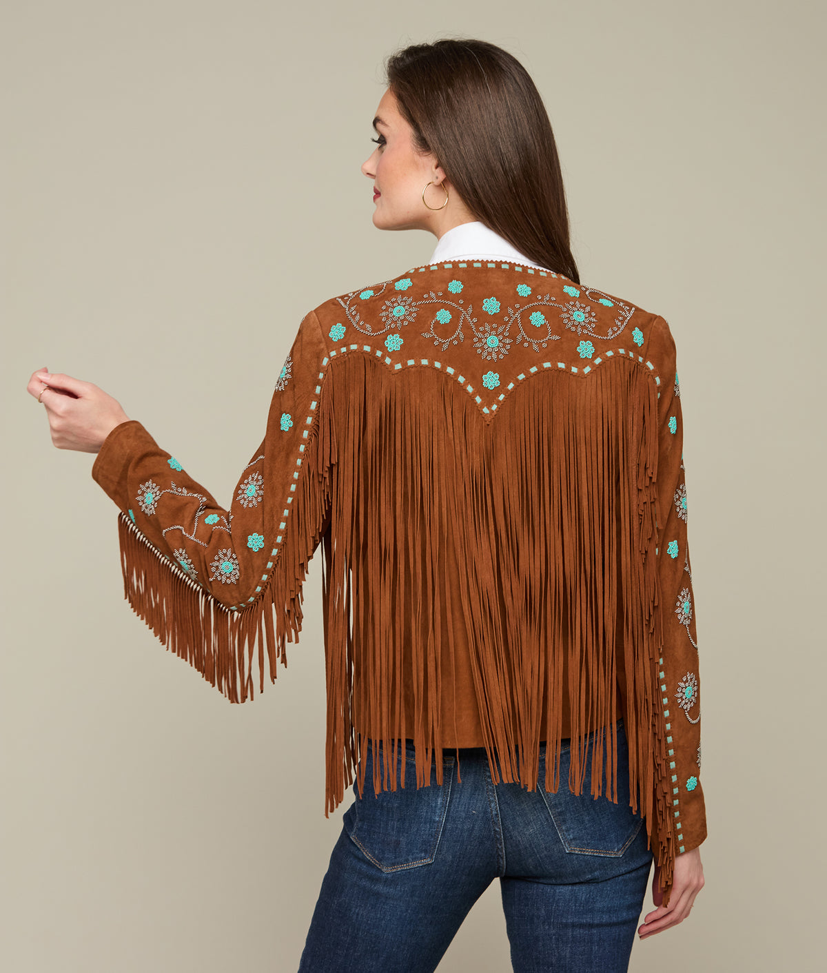 Ellie Beaded Fringe Jacket :: Brown 6