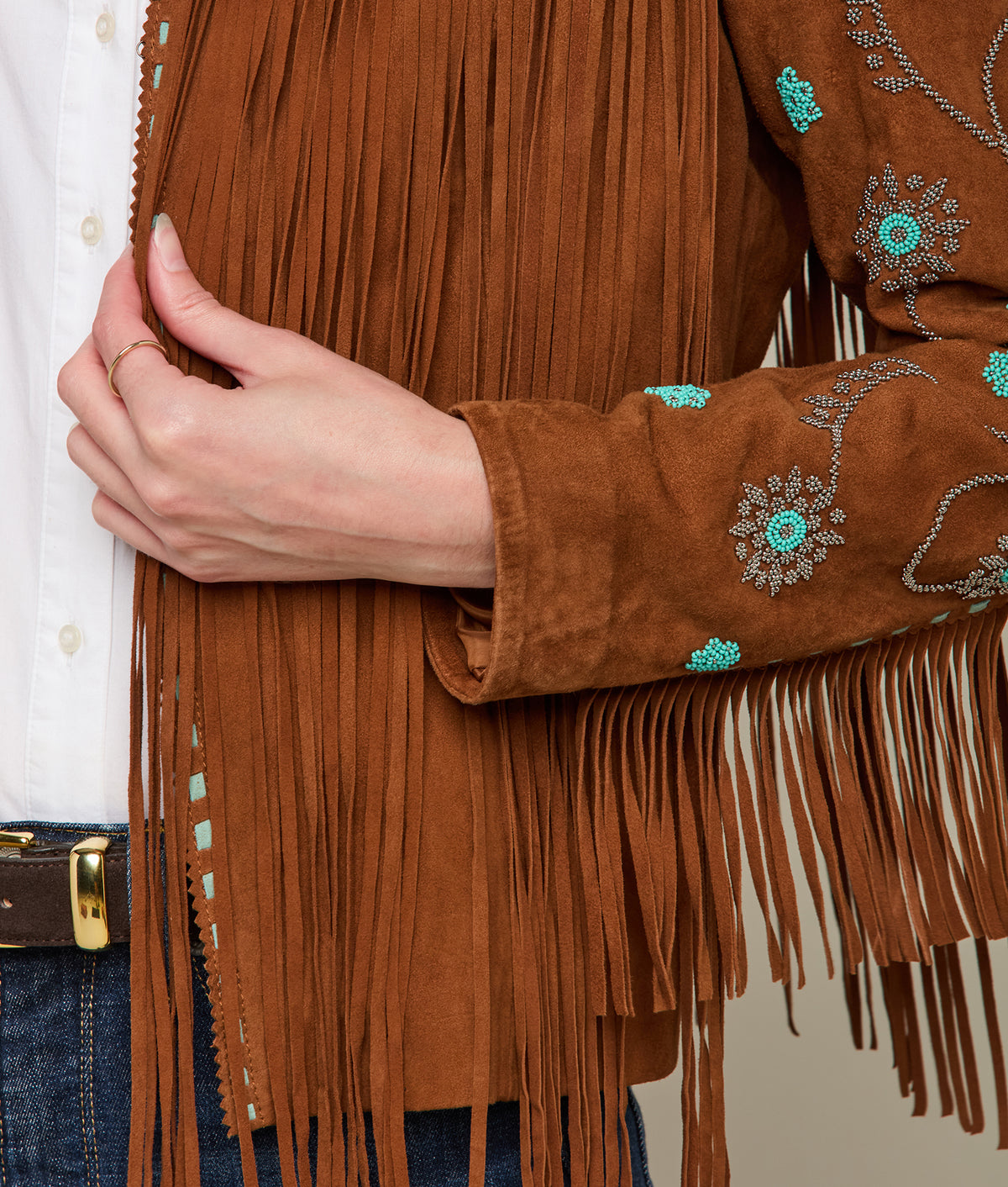 Ellie Beaded Fringe Jacket :: Brown 5