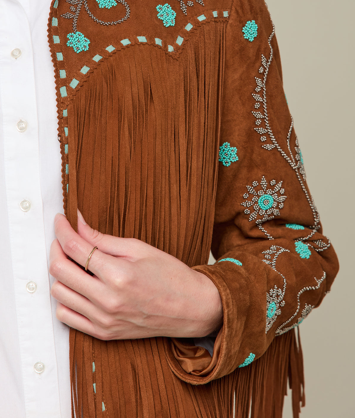 Ellie Beaded Fringe Jacket :: Brown 8