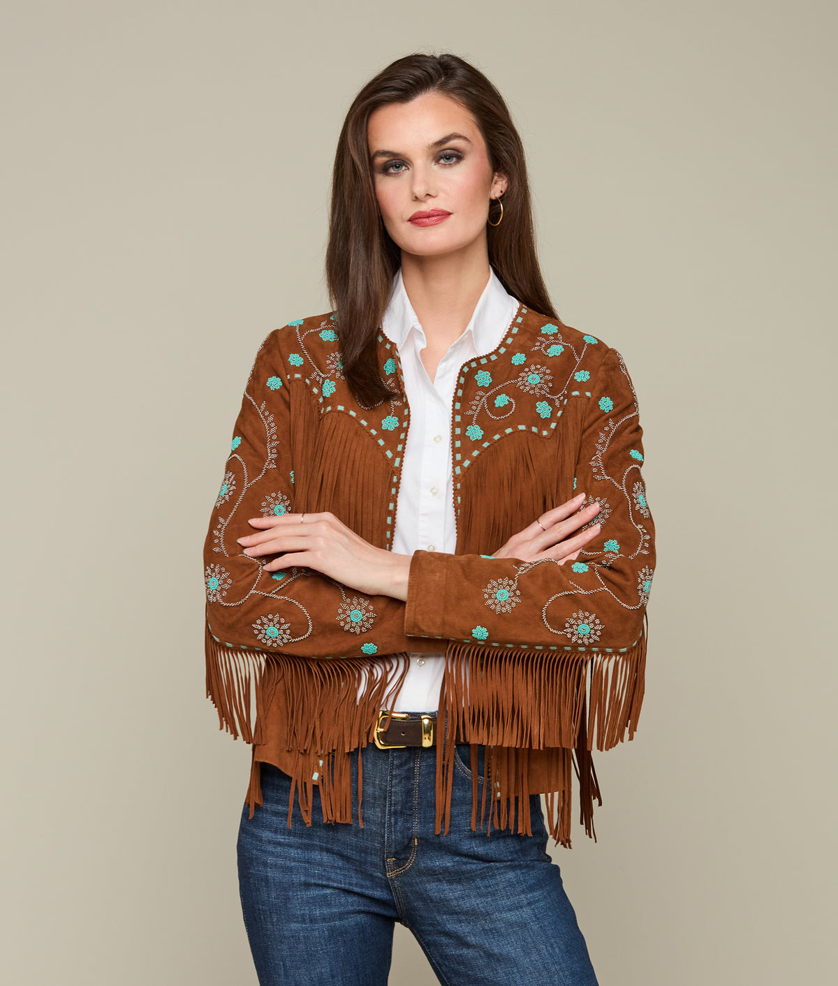 Ellie Beaded Fringe Jacket :: Brown 3