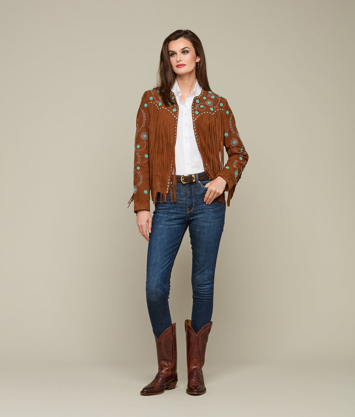 Ellie Beaded Fringe Jacket :: Brown 7