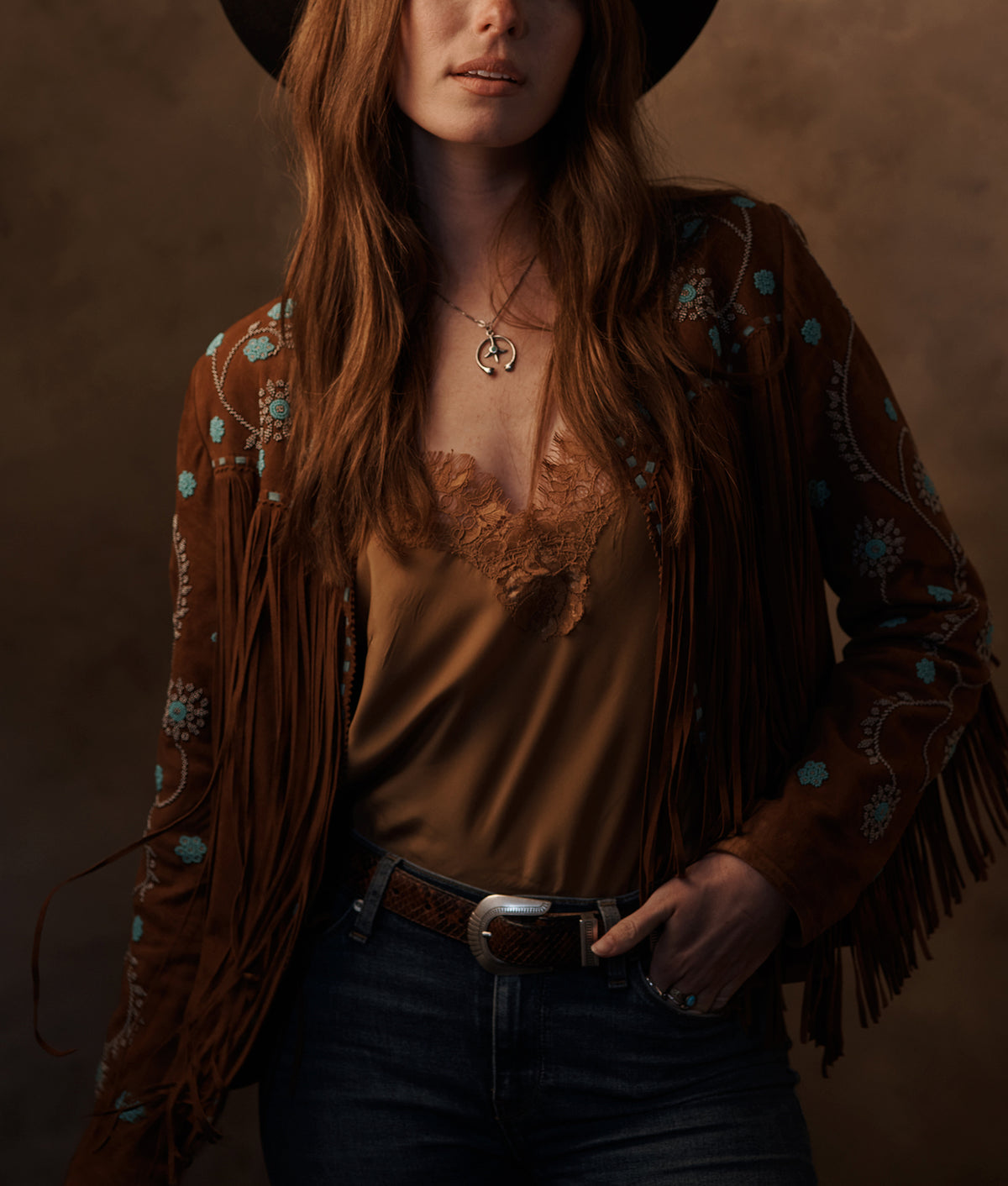 Ellie Beaded Fringe Jacket :: Brown 4