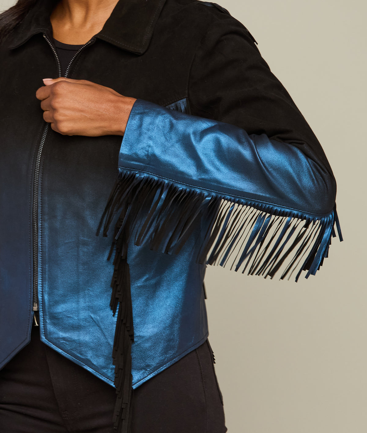 Nightfall Fringe Jacket :: Black/Blue 5