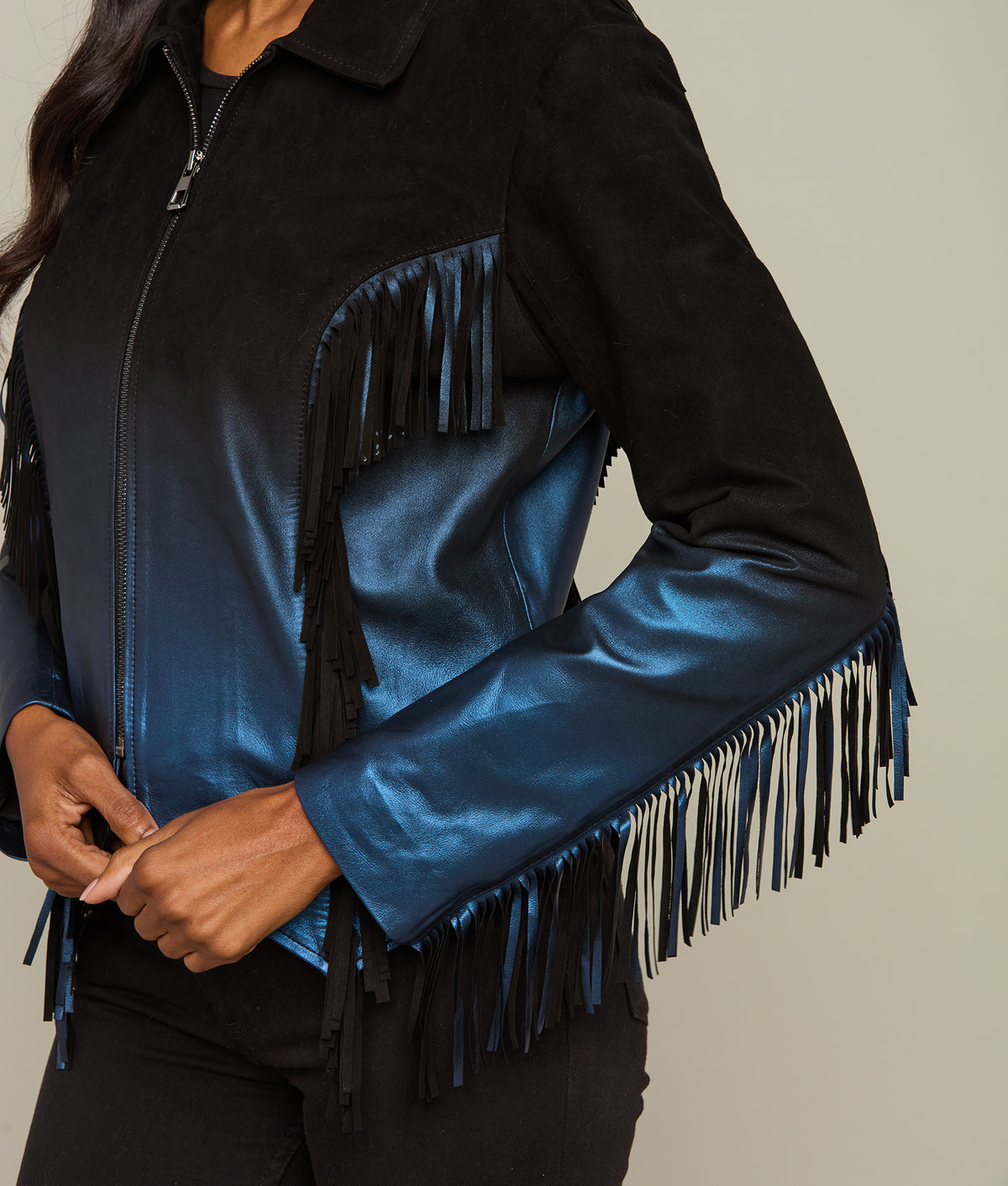 Nightfall Fringe Jacket :: Black/Blue 7