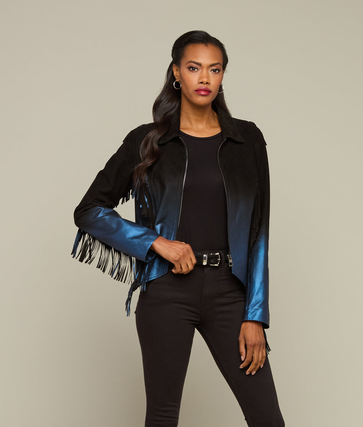 Nightfall Fringe Jacket :: Black/Blue 3