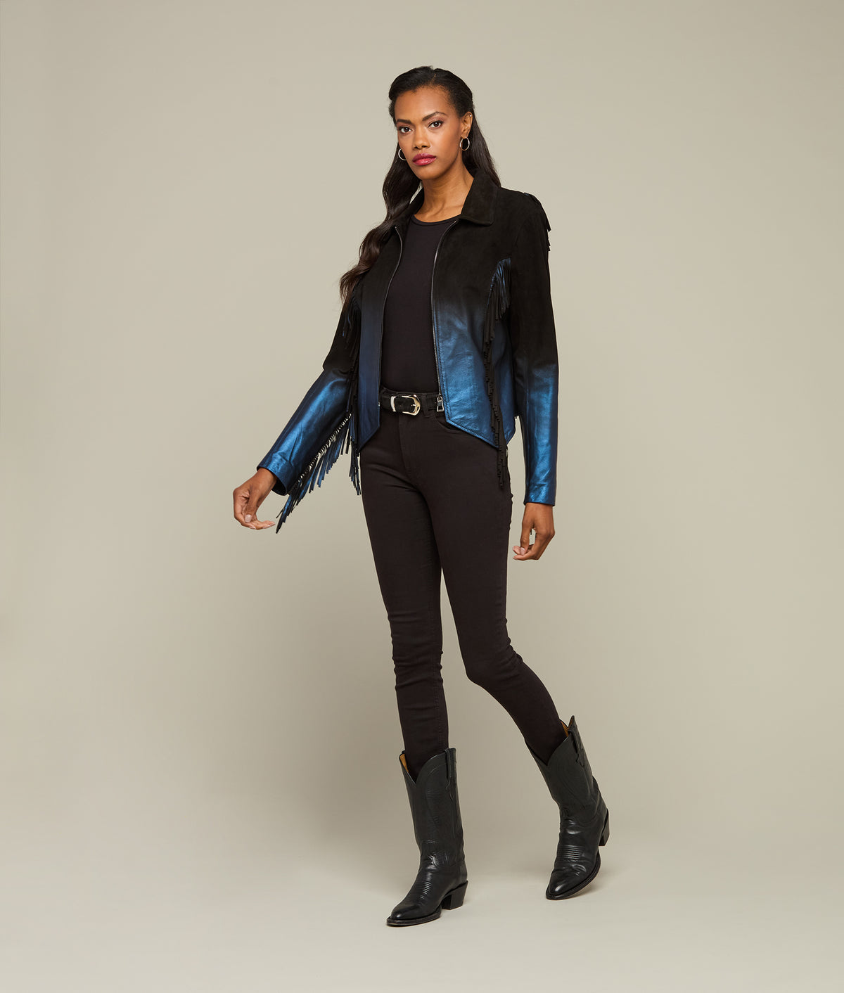 Nightfall Fringe Jacket :: Black/Blue 8