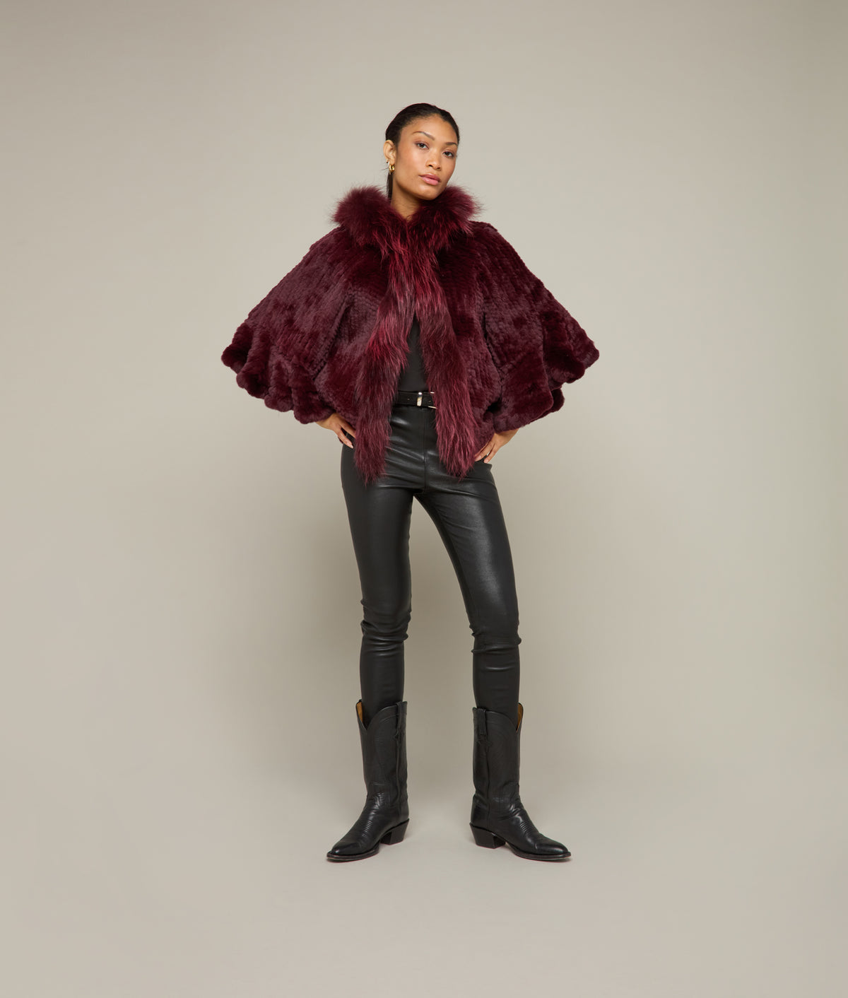 Empress Fur Caplet :: Burgundy 3