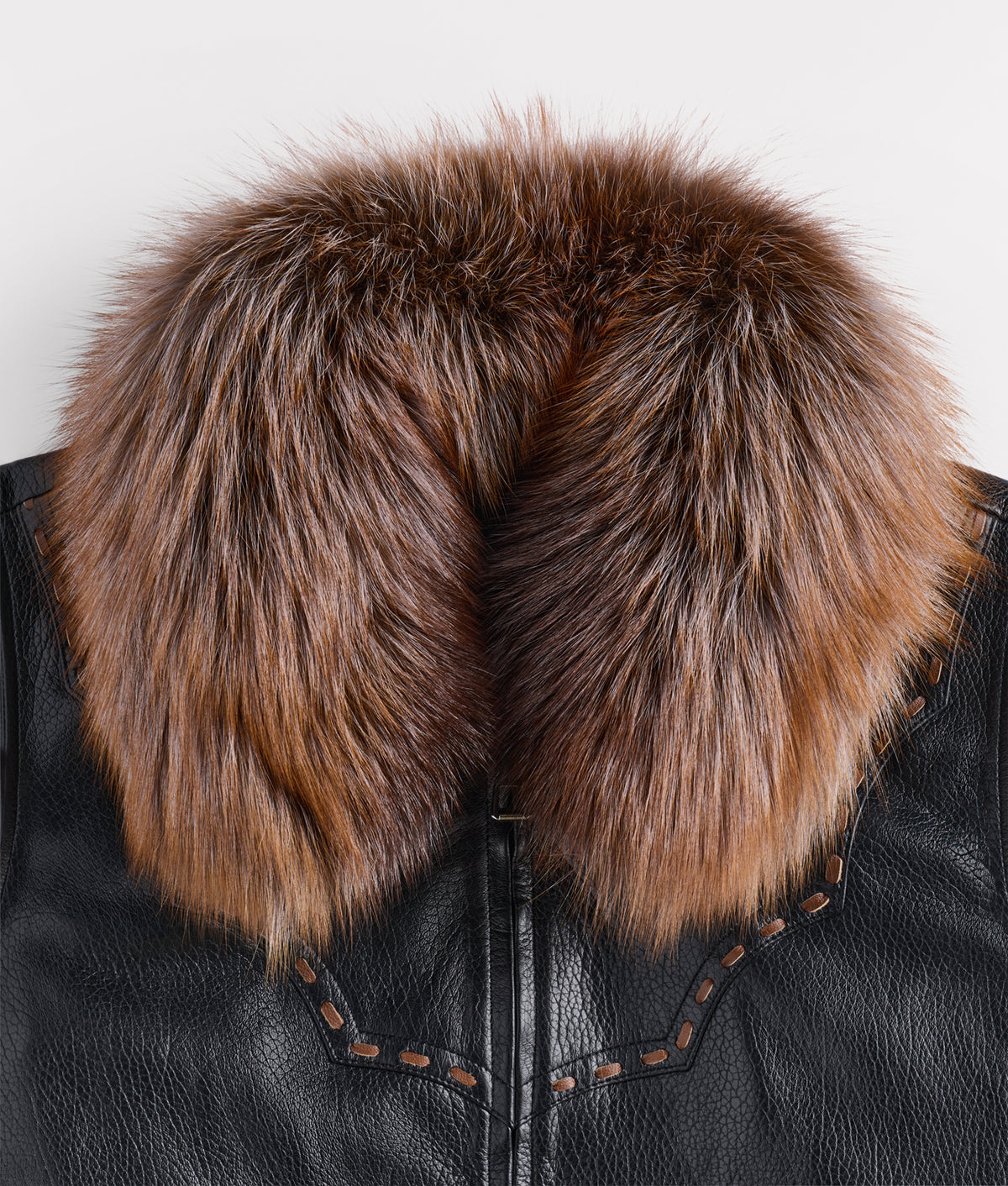 Aspen Leather Vest With Fox Collar :: Black 5