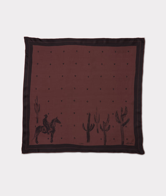 Cowboy Sketch Silk Scarf :: Grey/Brown