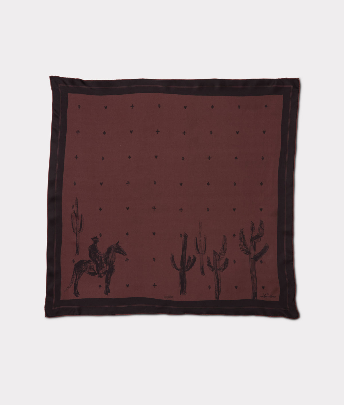 Cowboy Sketch Silk Scarf :: Grey/Brown 1