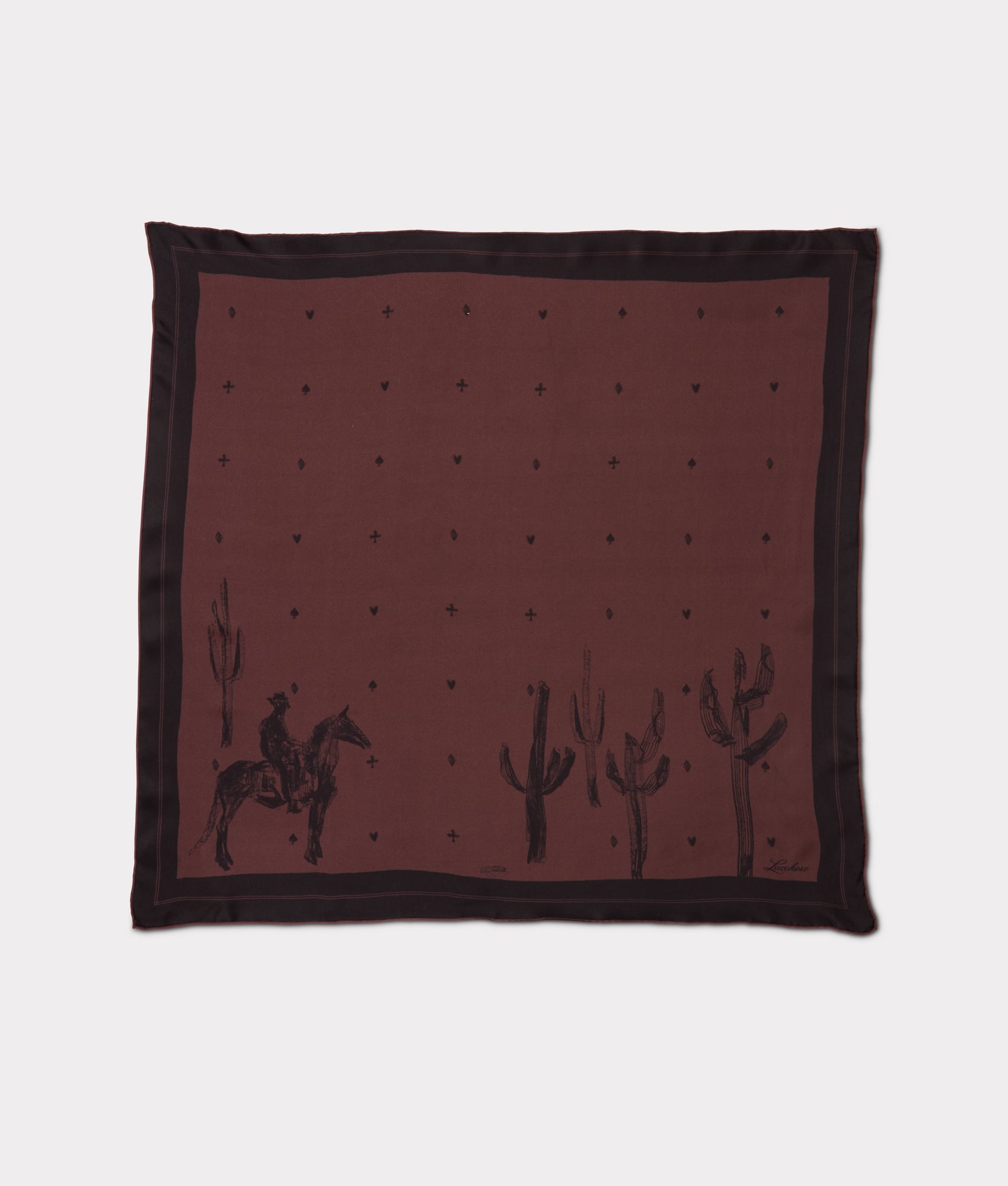 Cowboy Sketch Silk Scarf :: Grey/Brown product image