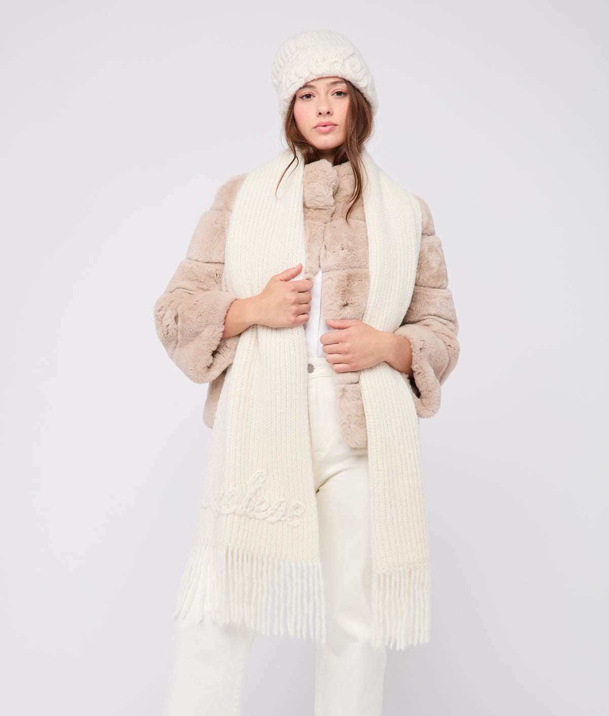 Script Knitted Scarf :: Cream 4