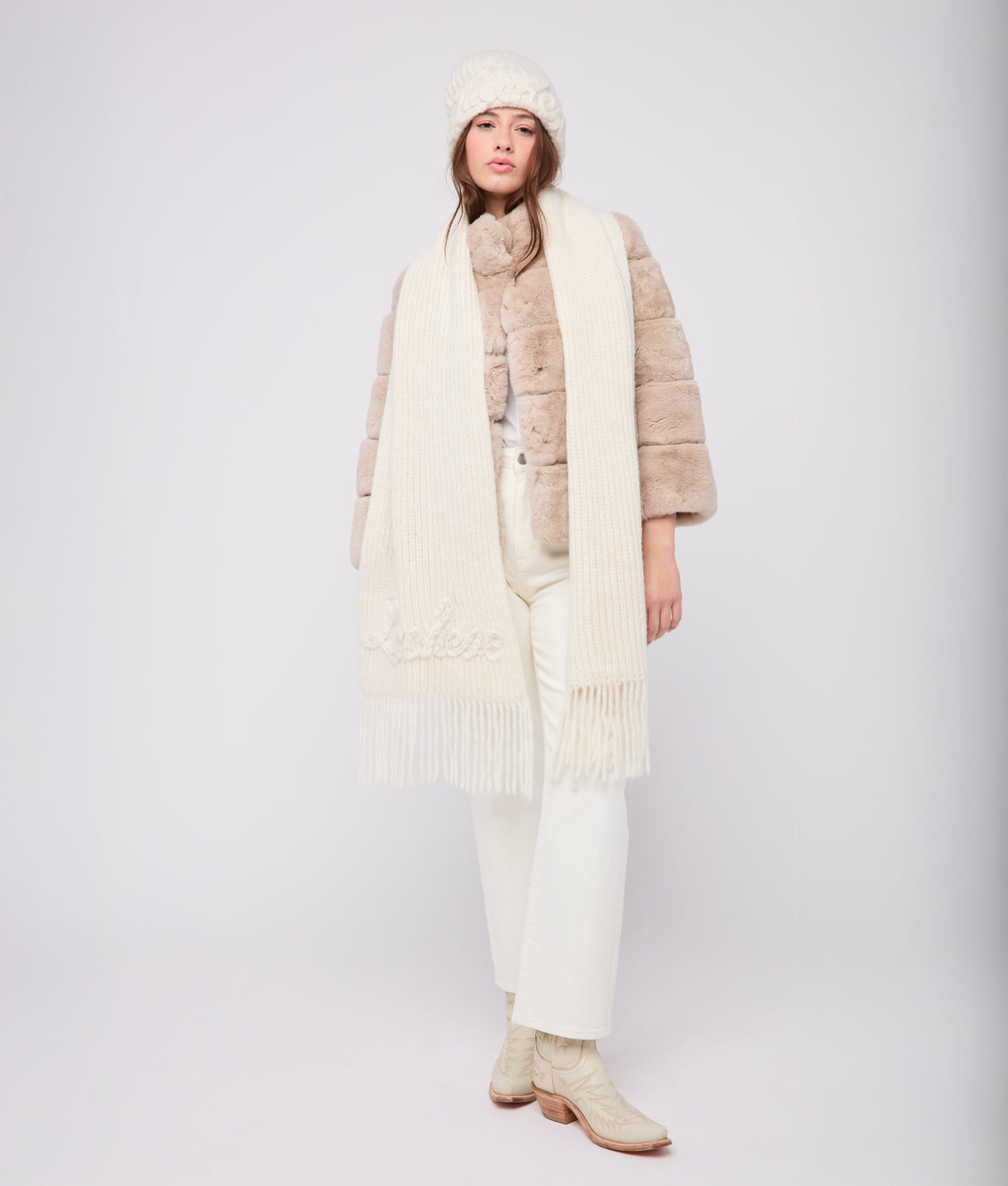 Script Knitted Scarf :: Cream 2