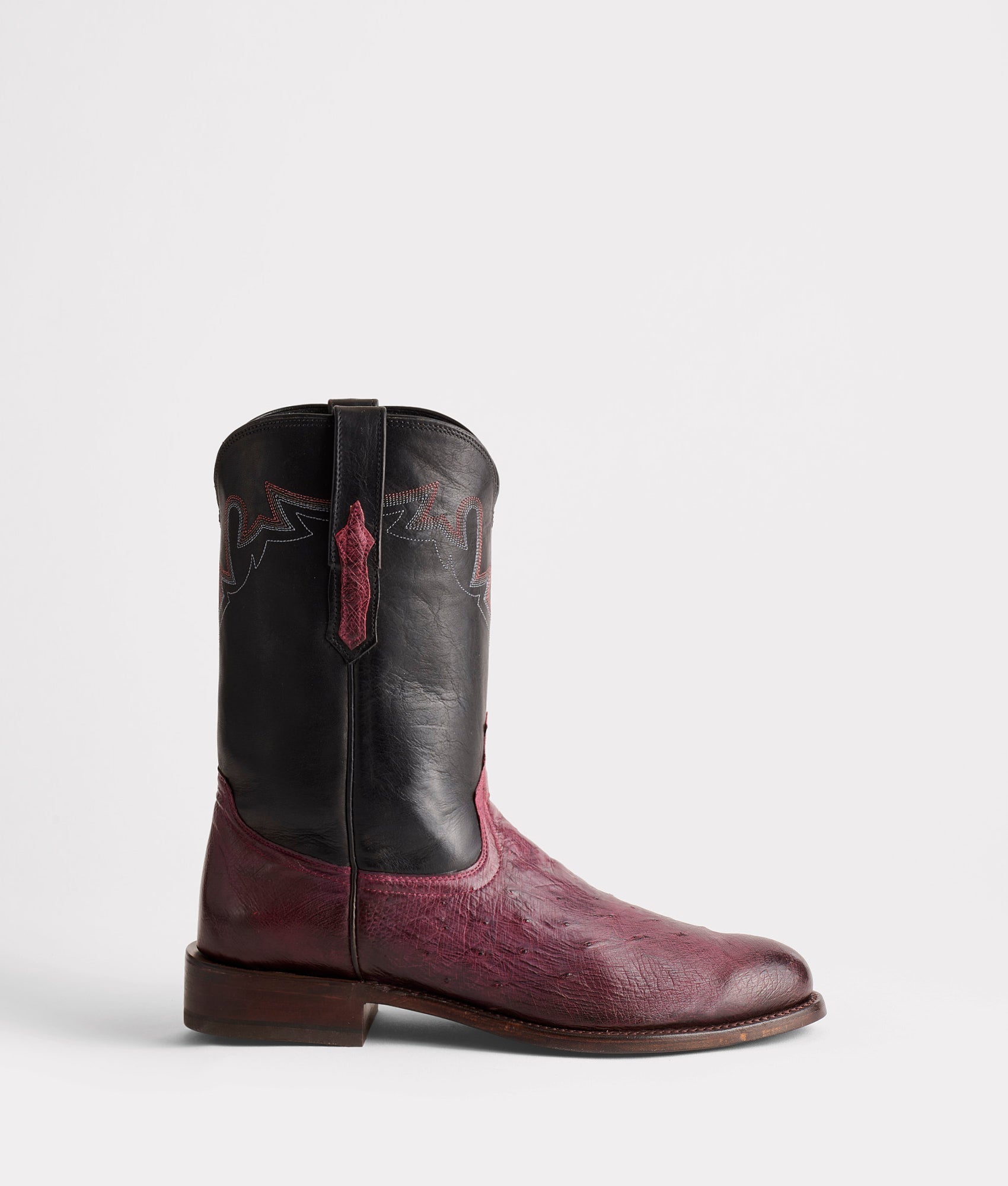 Lucchese Vintage Black Cherry Smooth Ostrich Western Roper 